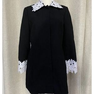 Zara Black Overcoat Jacket Womens Lace Collar